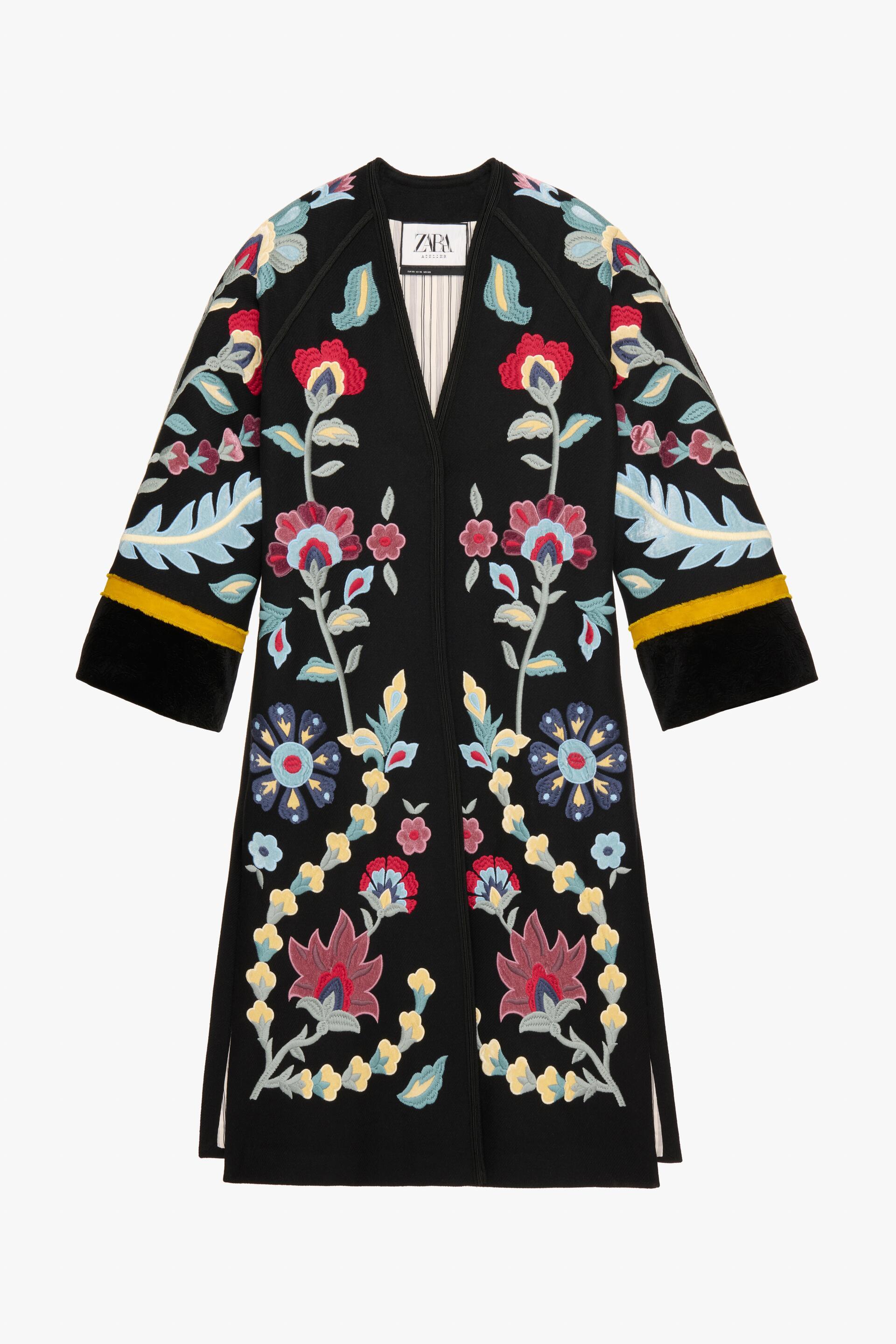 Embroidered coat zara on sale